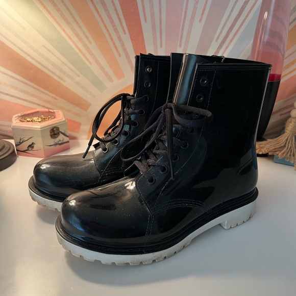 Henry Ferrera Shoes - Black Rain Boots with White Soles